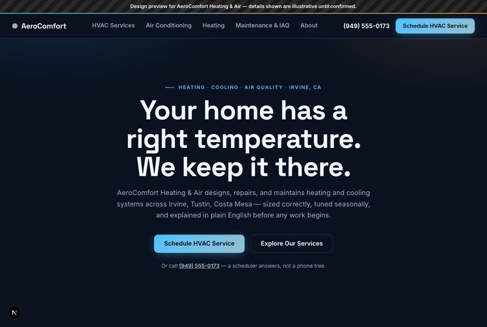 AeroComfort Heating & Air — website by Will's Dev Agency