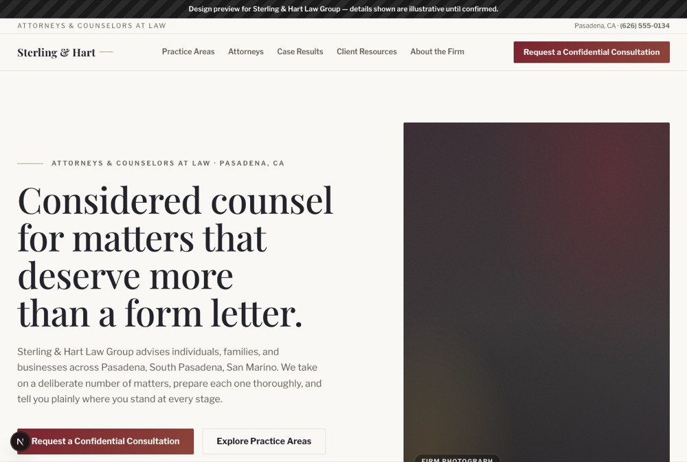 Sterling & Hart Law — website by Will's Dev Agency