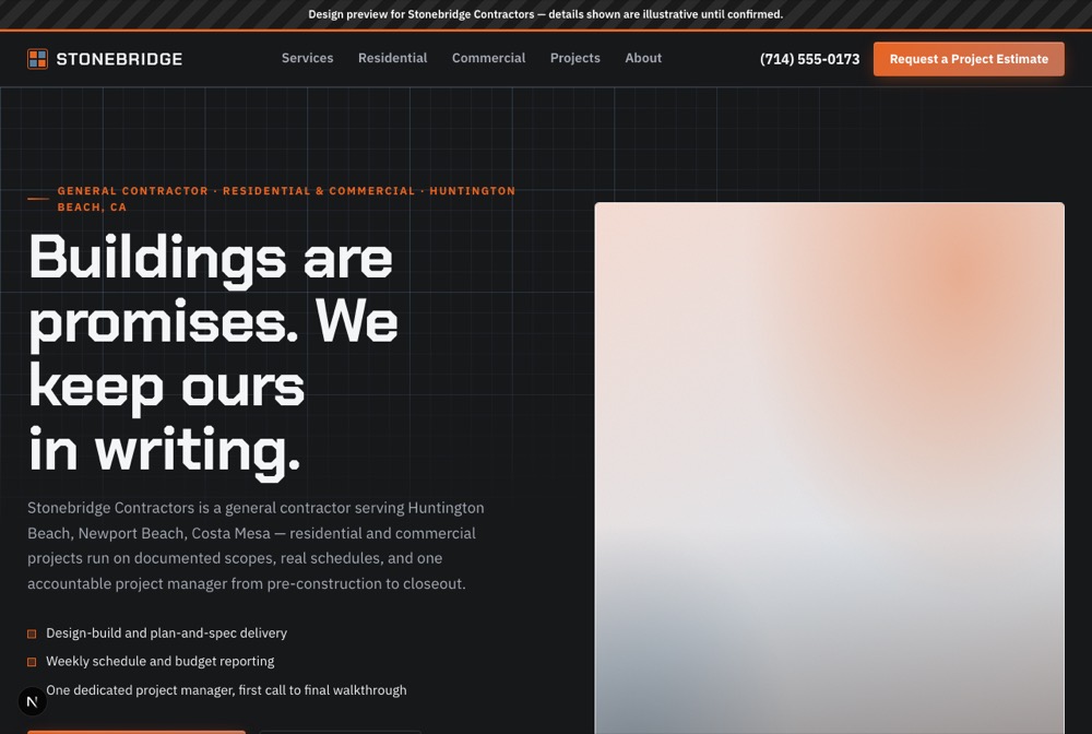 Stonebridge Contractors — website by Will's Dev Agency